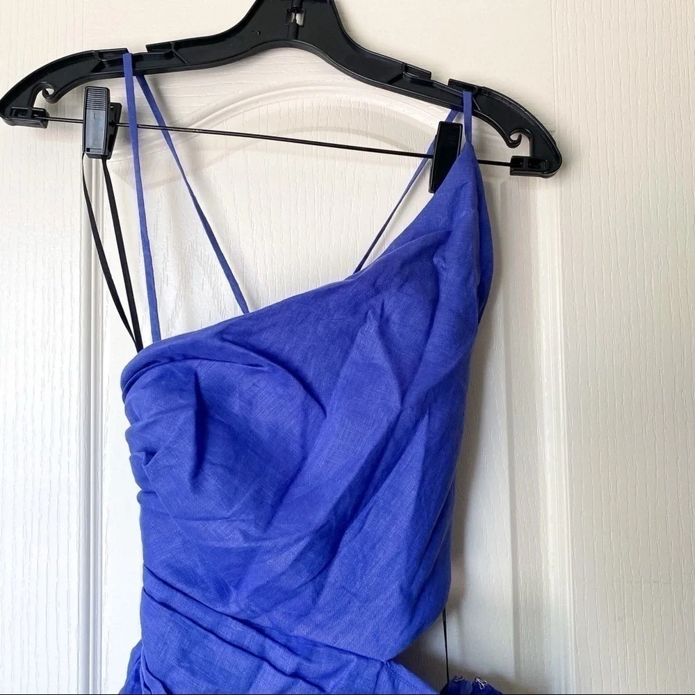 Zimmermann Tropicana Asymmetric Linen Cutout Midi Dress Blue Size 12 NWT - Picture 4 of 12